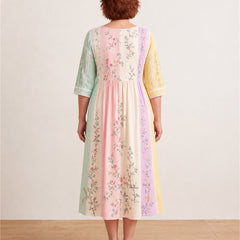 Pastel Garden Panel Pocket Midi Dress – back view