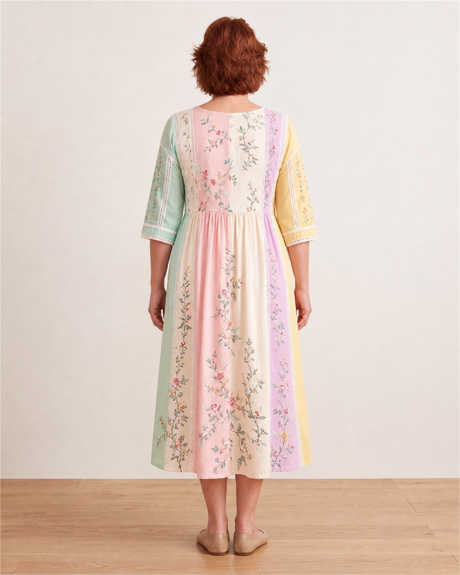Pastel Garden Panel Pocket Midi Dress – back view