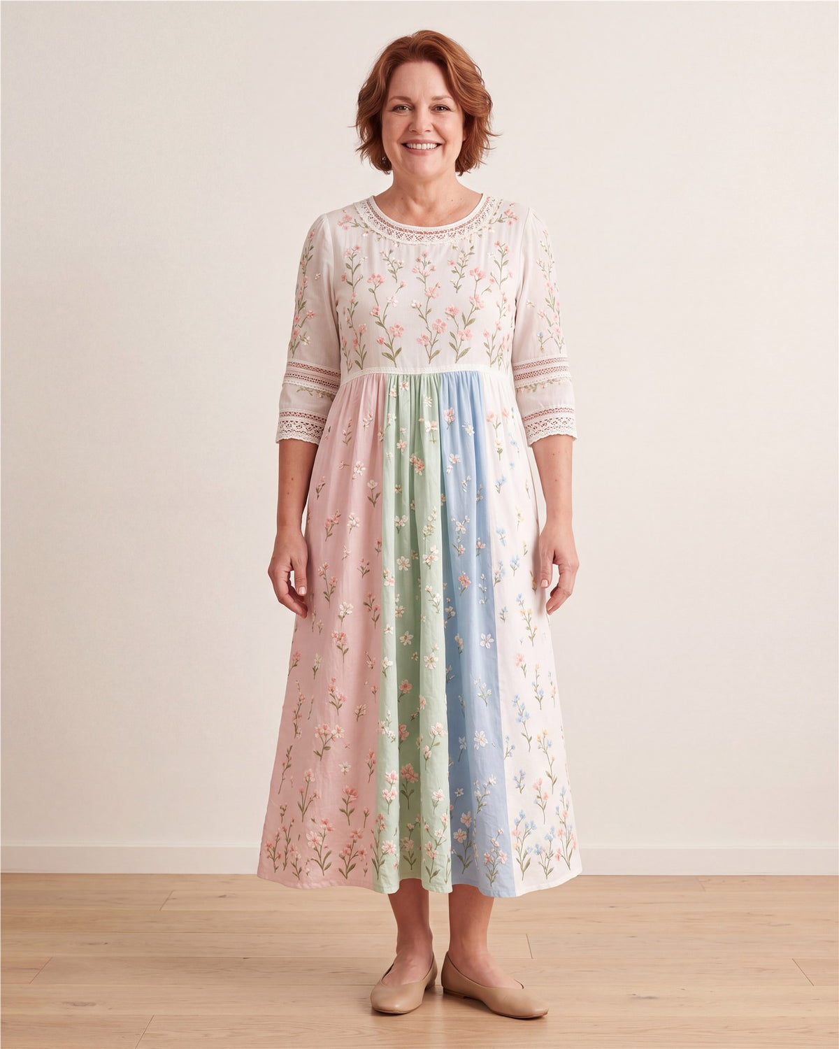 Pastel Meadow Floral Pocket Midi Dress