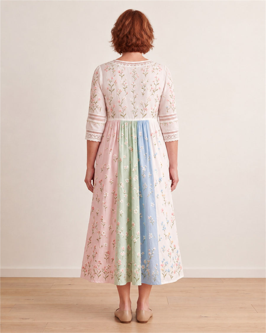 Pastel Meadow Floral Pocket Midi Dress – back view