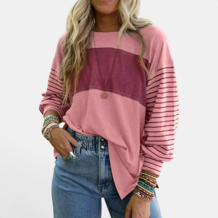 DEXLYN™ – Striped Color-Block Long Sleeve Top