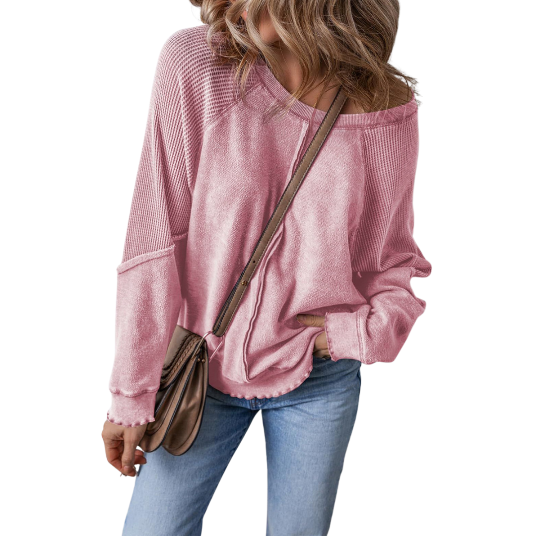 FALLON™ – Relaxed Waffle Knit Raglan Sweatshirt