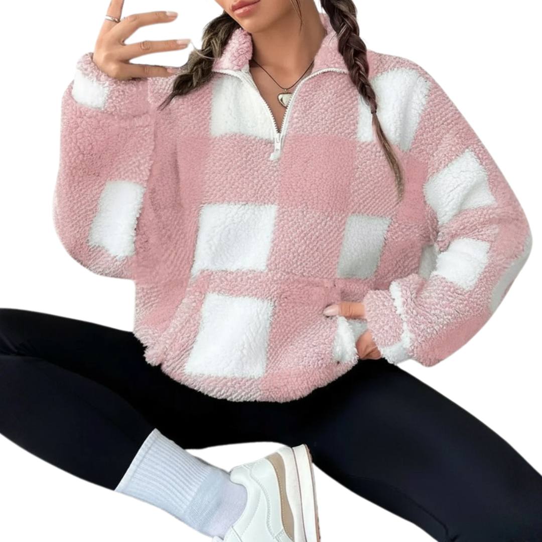 JOELLE™ – Cozy Plaid Half-Zip Fleece Sweatshirt