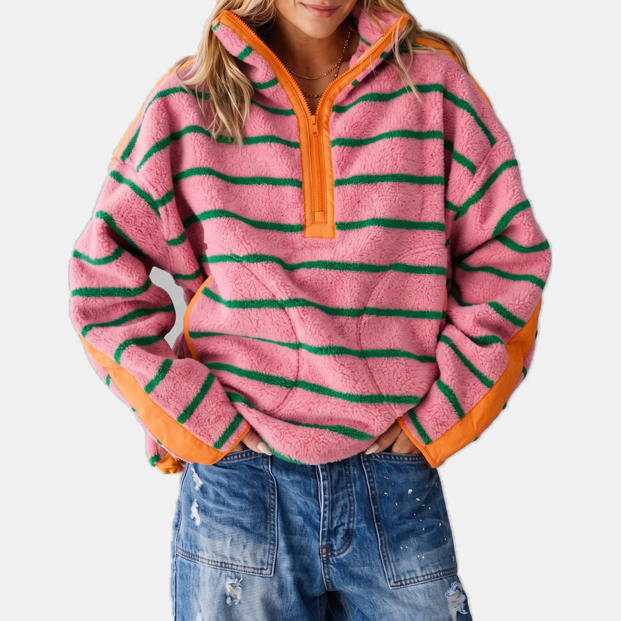 Women's Colorblock Half Zip Teddy Fleece Sweatshirt