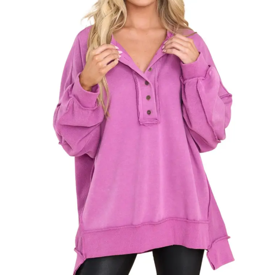 HARLOW™ – Cozy Button Henley Oversized Sweatshirt