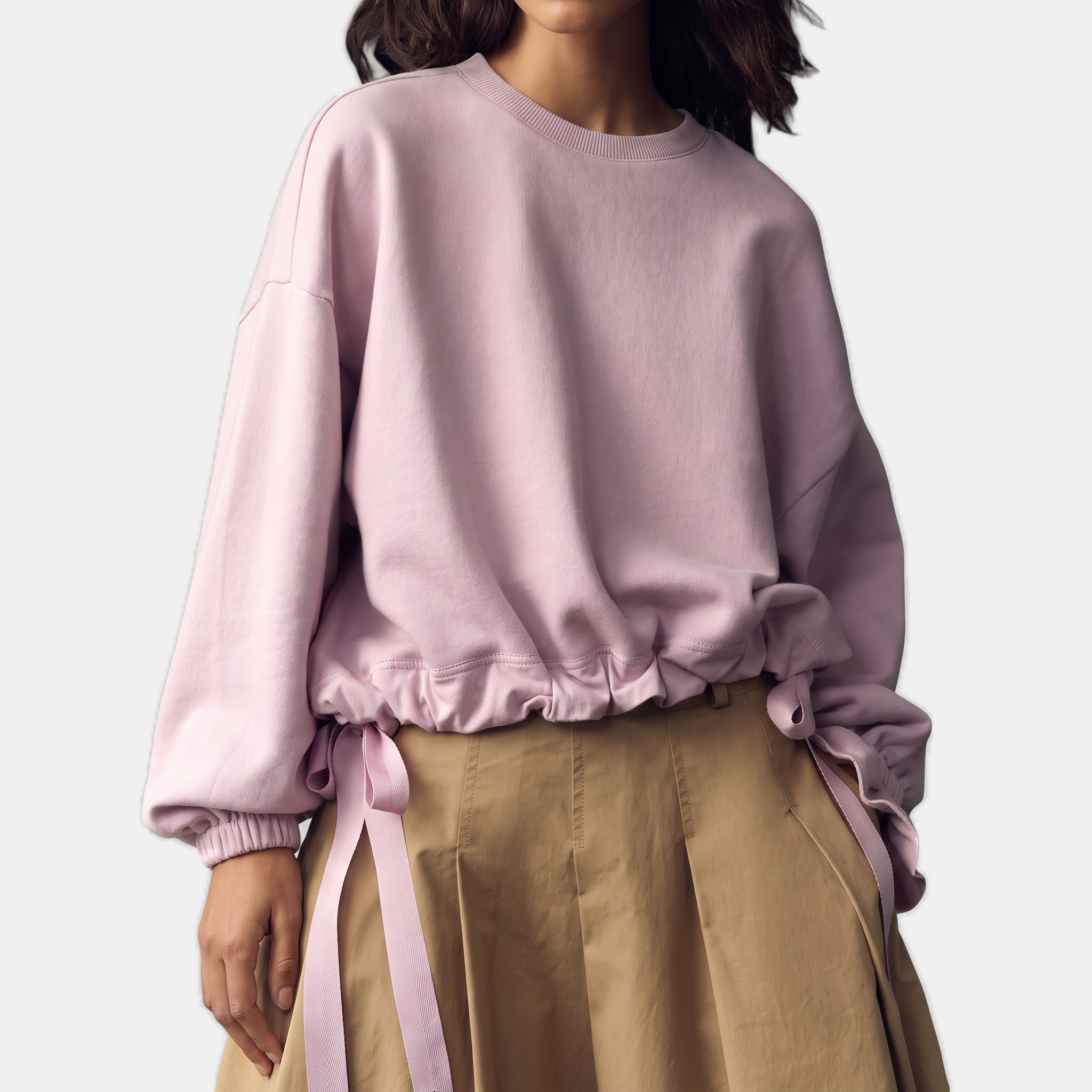 Women's Drawstring Hem Ruffle Cuff Loose Casual Sweatshirt