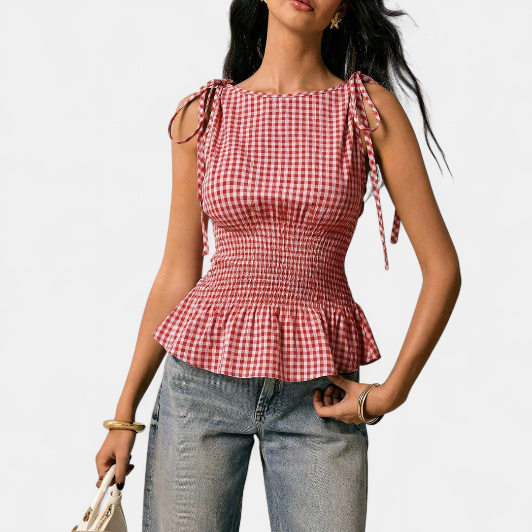 FLORETTE™ – Vintage Plaid Ruffle Hem Tank Top