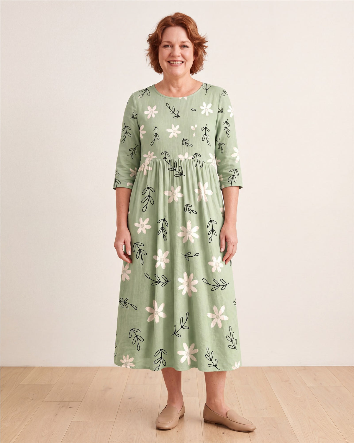 Sage Blossom Everyday Pocket Midi Dress