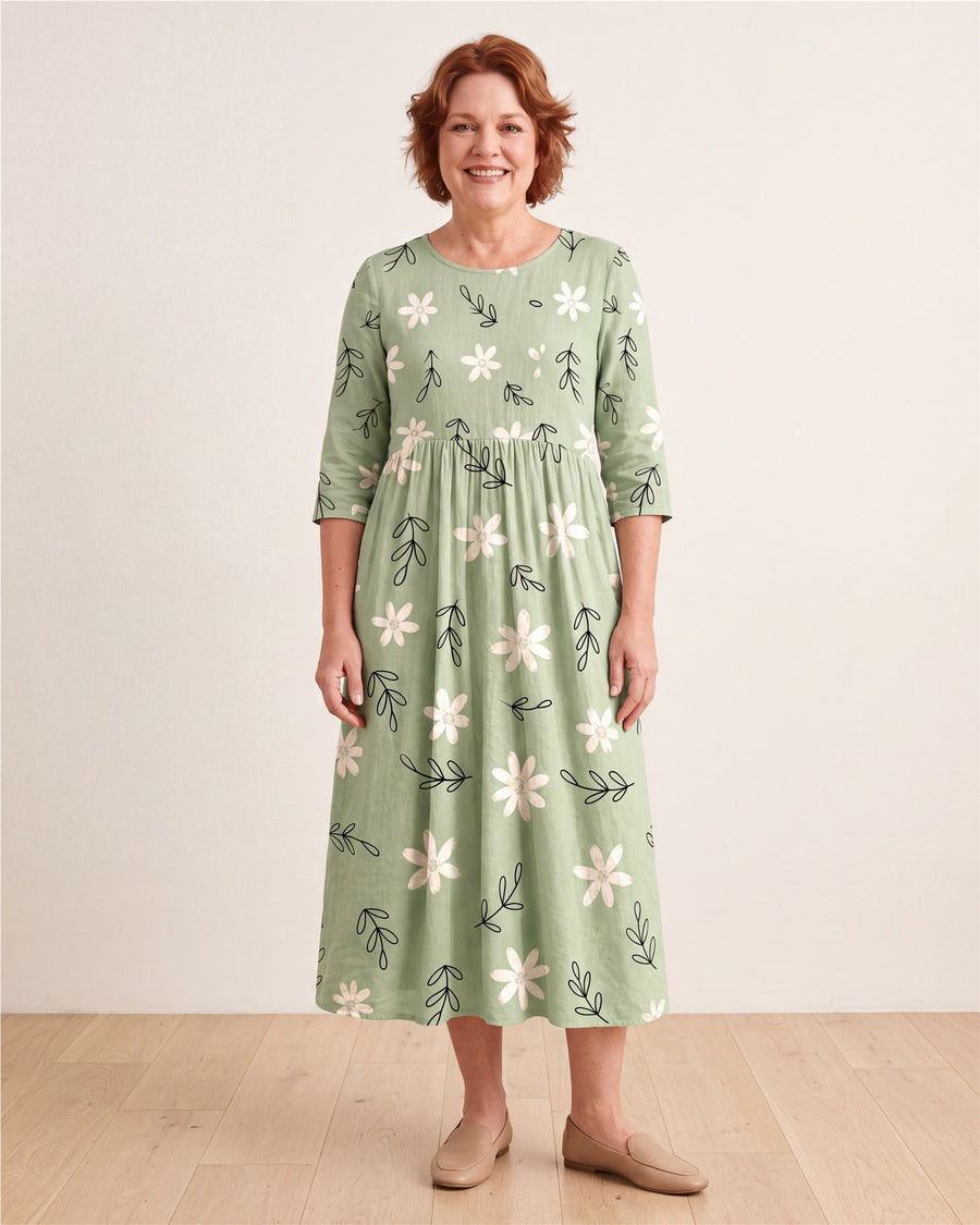 Sage Blossom Everyday Pocket Midi Dress