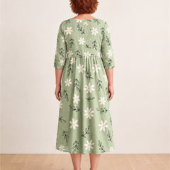 Sage Blossom Everyday Pocket Midi Dress – back view