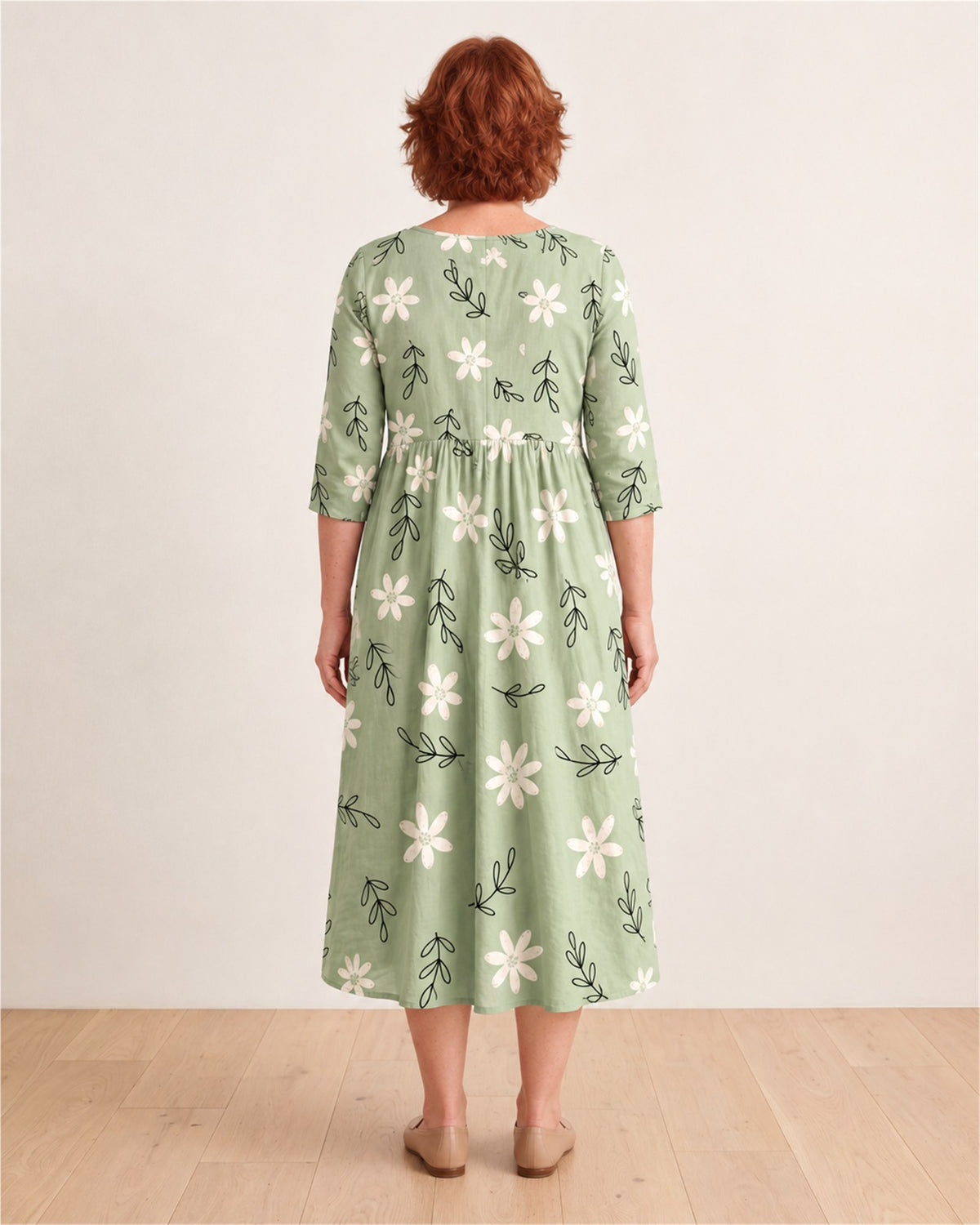 Sage Blossom Everyday Pocket Midi Dress – back view