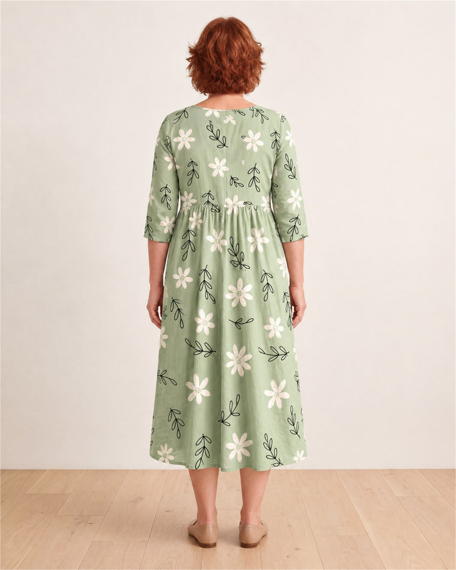 Sage Blossom Everyday Pocket Midi Dress – back view