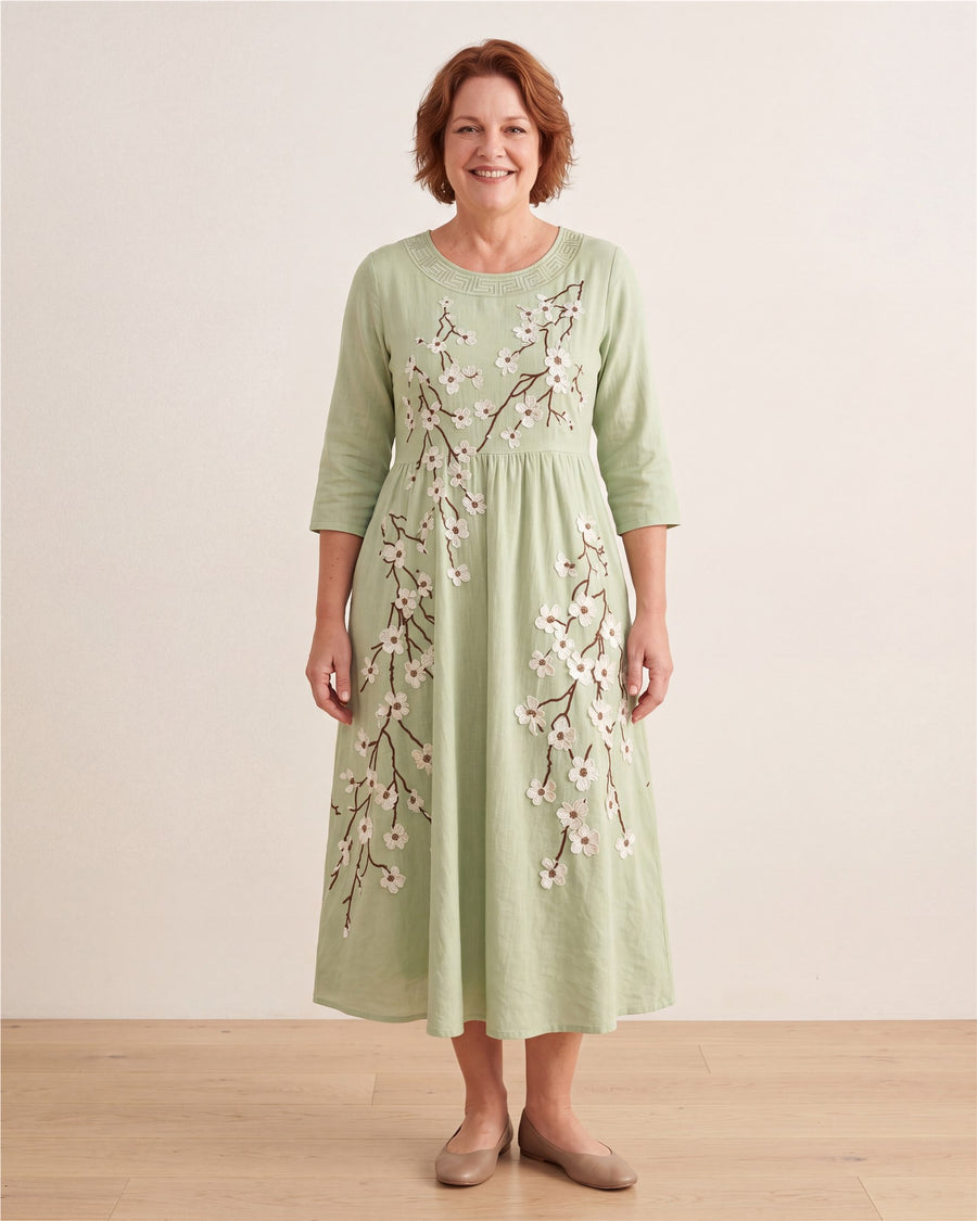 Sage Blossom Garden Pocket Midi Dress – view 2
