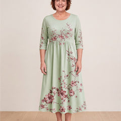 Sage Blossom Grace Pocket Midi Dress