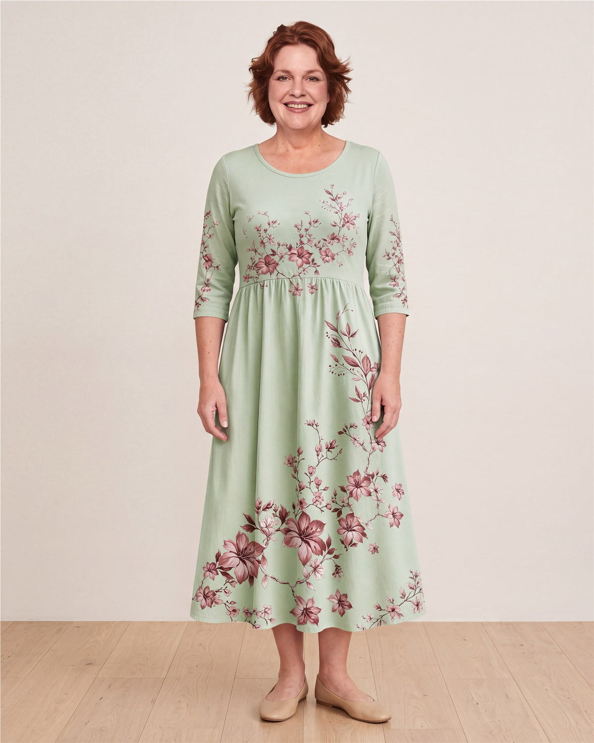 Sage Blossom Grace Pocket Midi Dress