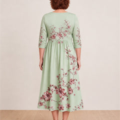 Sage Blossom Grace Pocket Midi Dress – back view