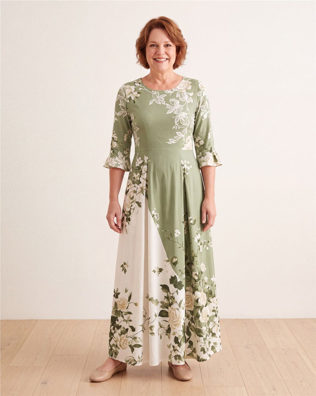 Sage Garden Rose Pocket Maxi Dress – view 3