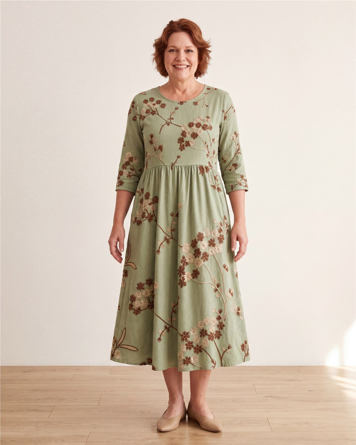 Sage Meadow Floral Pocket Midi Dress