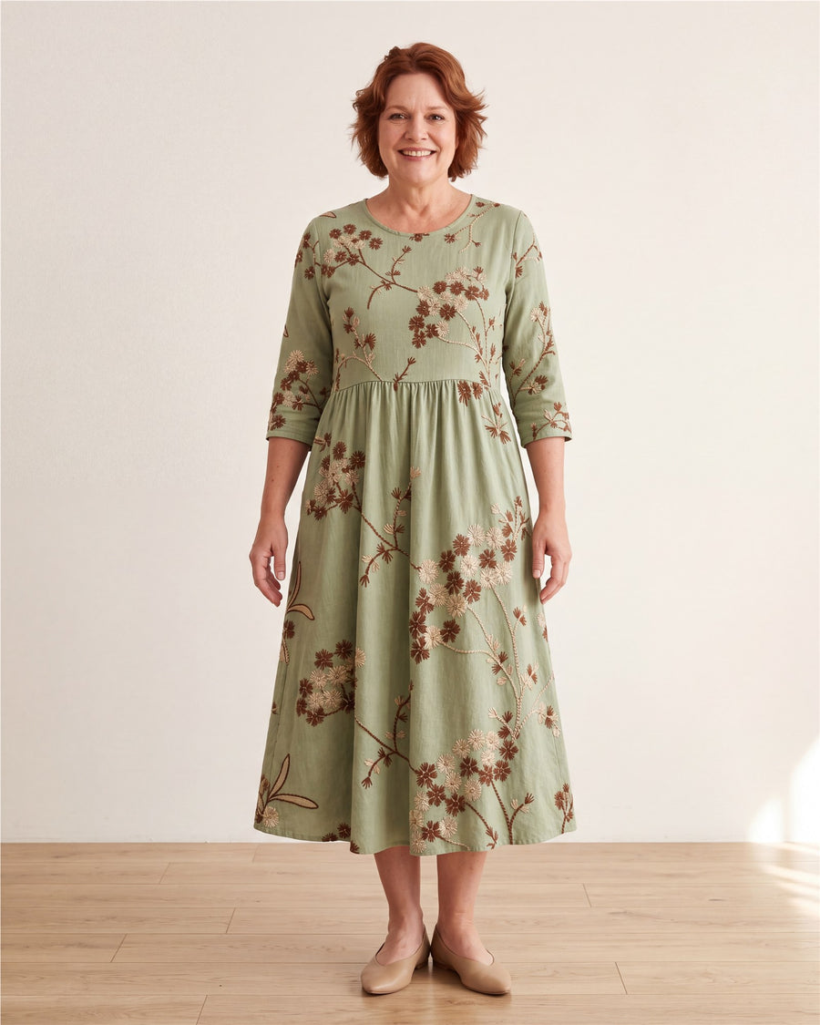 Sage Meadow Floral Pocket Midi Dress