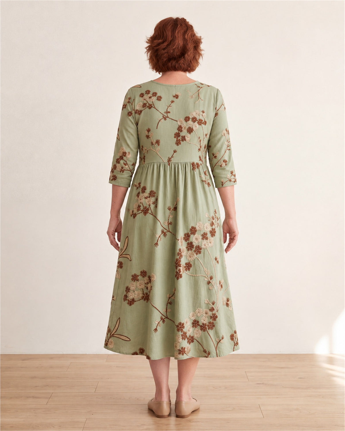 Sage Meadow Floral Pocket Midi Dress – back view