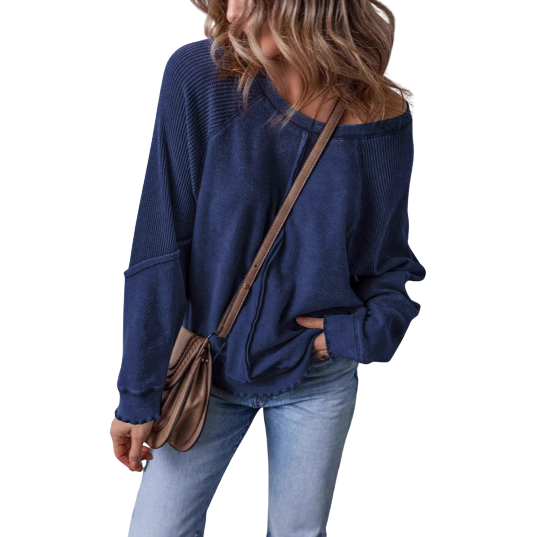 FALLON™ – Relaxed Waffle Knit Raglan Sweatshirt