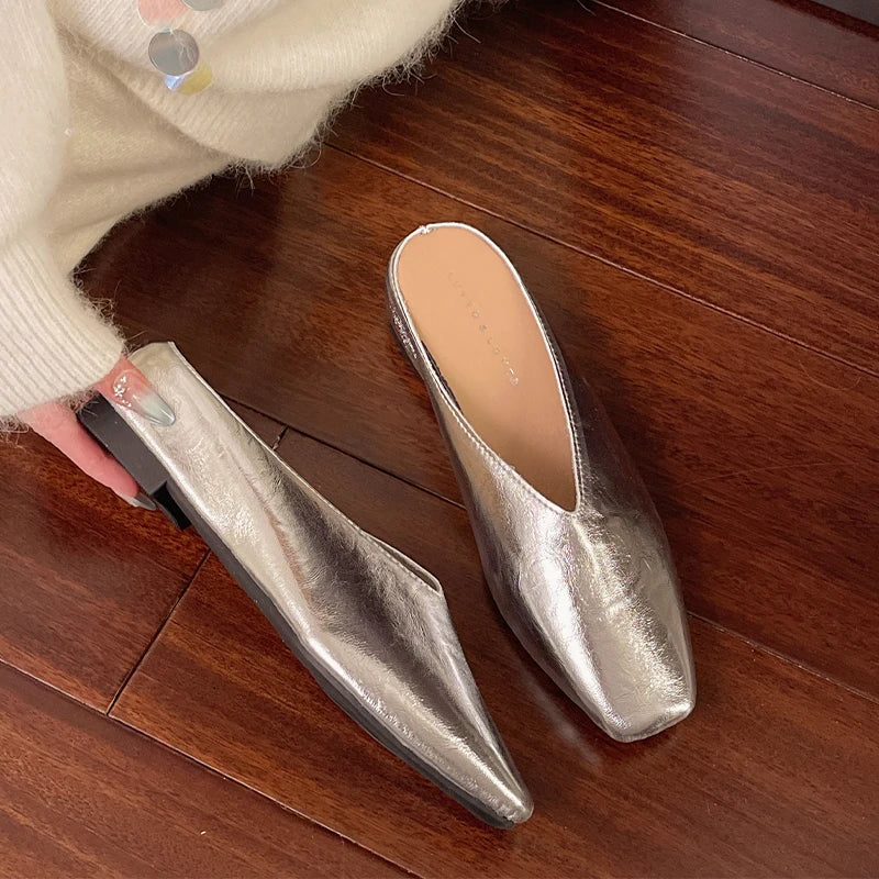 Lyra Metallic Square-Toe Mules