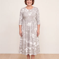 Silver Blossom Grace Pocket Midi Dress