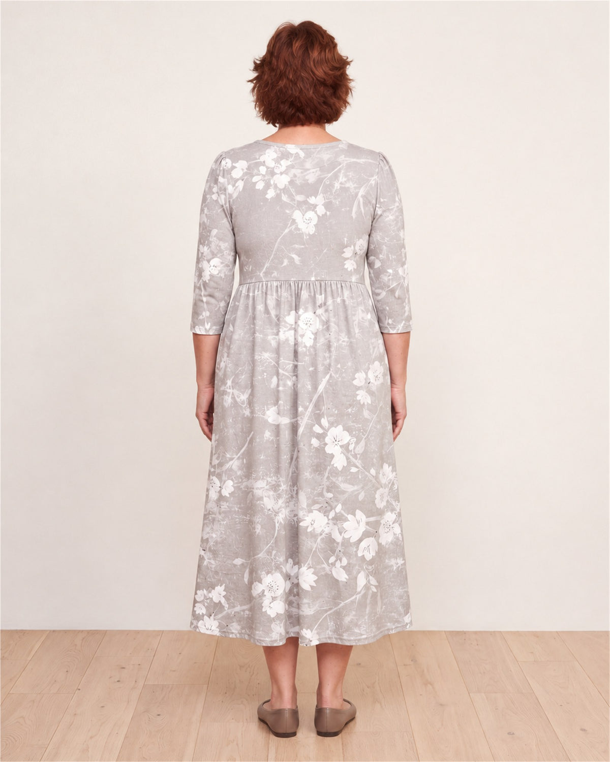 Silver Blossom Grace Pocket Midi Dress – back view