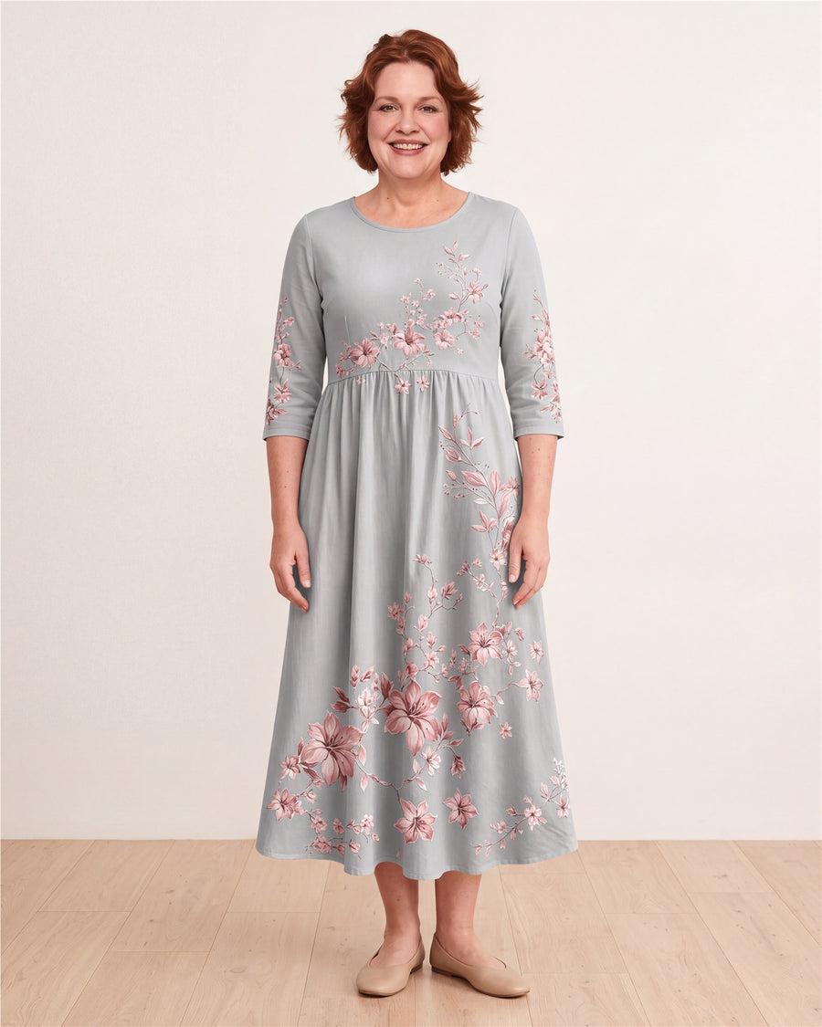 Silver Blossom Retreat Midi Dress