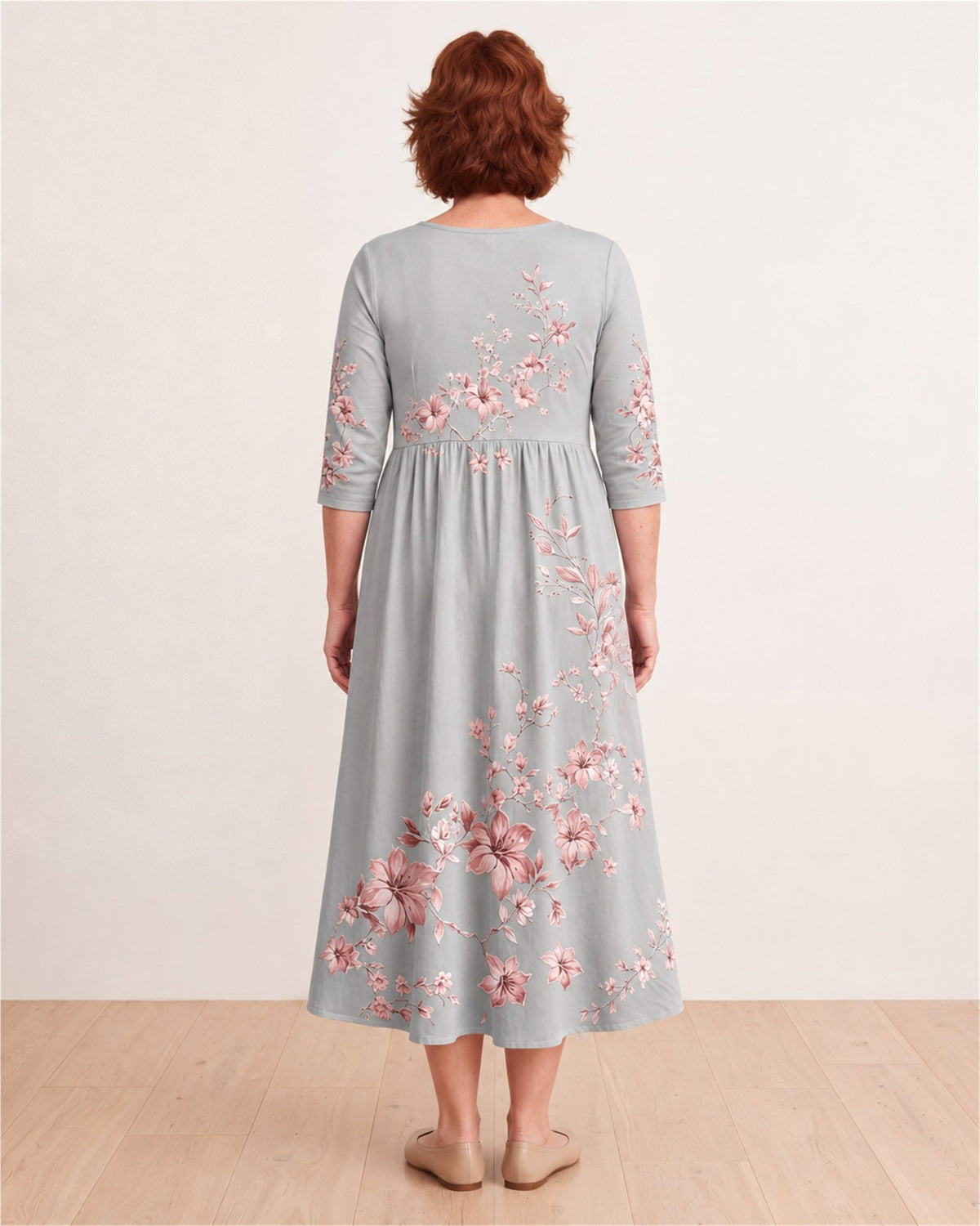 Silver Blossom Retreat Midi Dress – back view