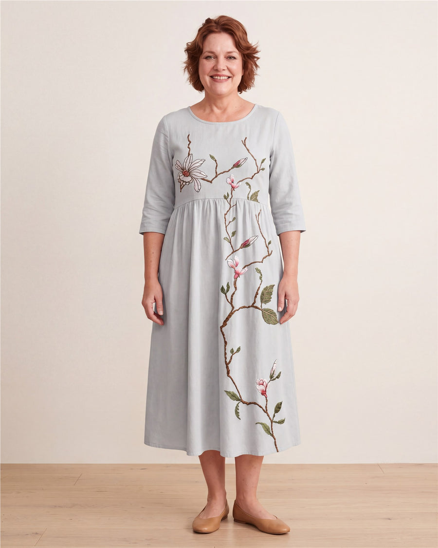 Silver Meadow Blossom Pocket Midi Dress