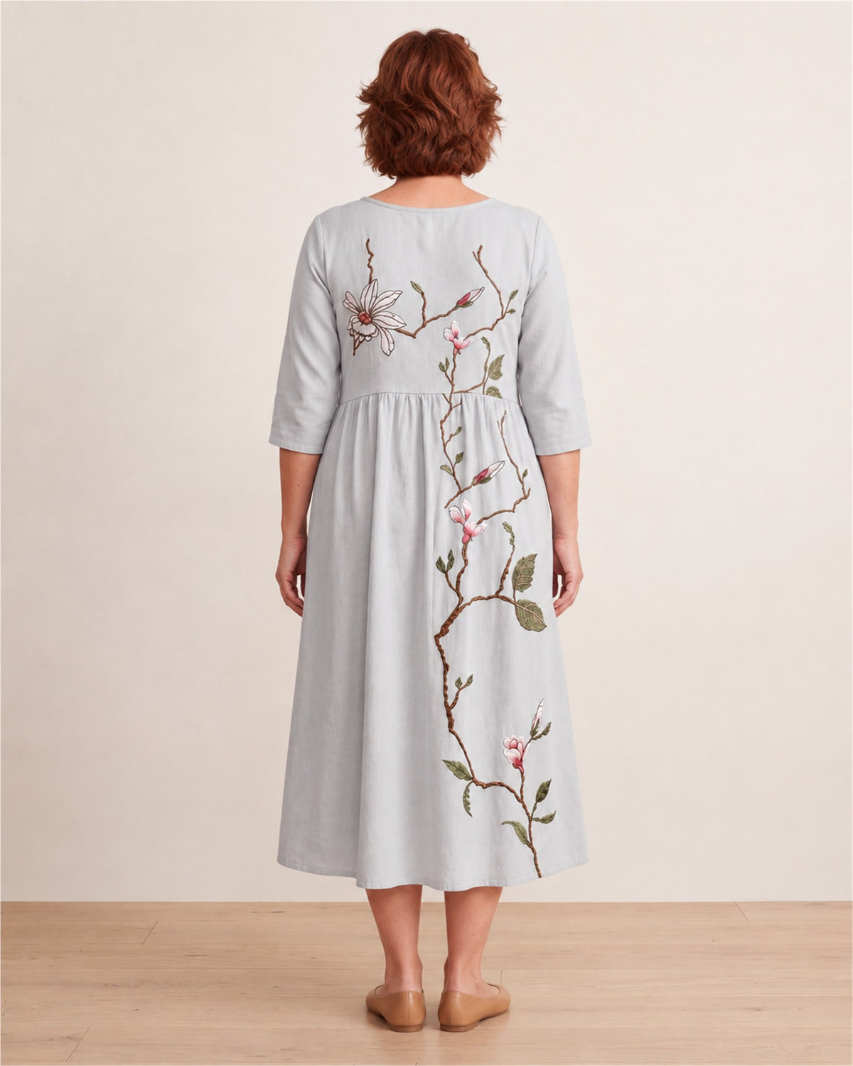 Silver Meadow Blossom Pocket Midi Dress – back view