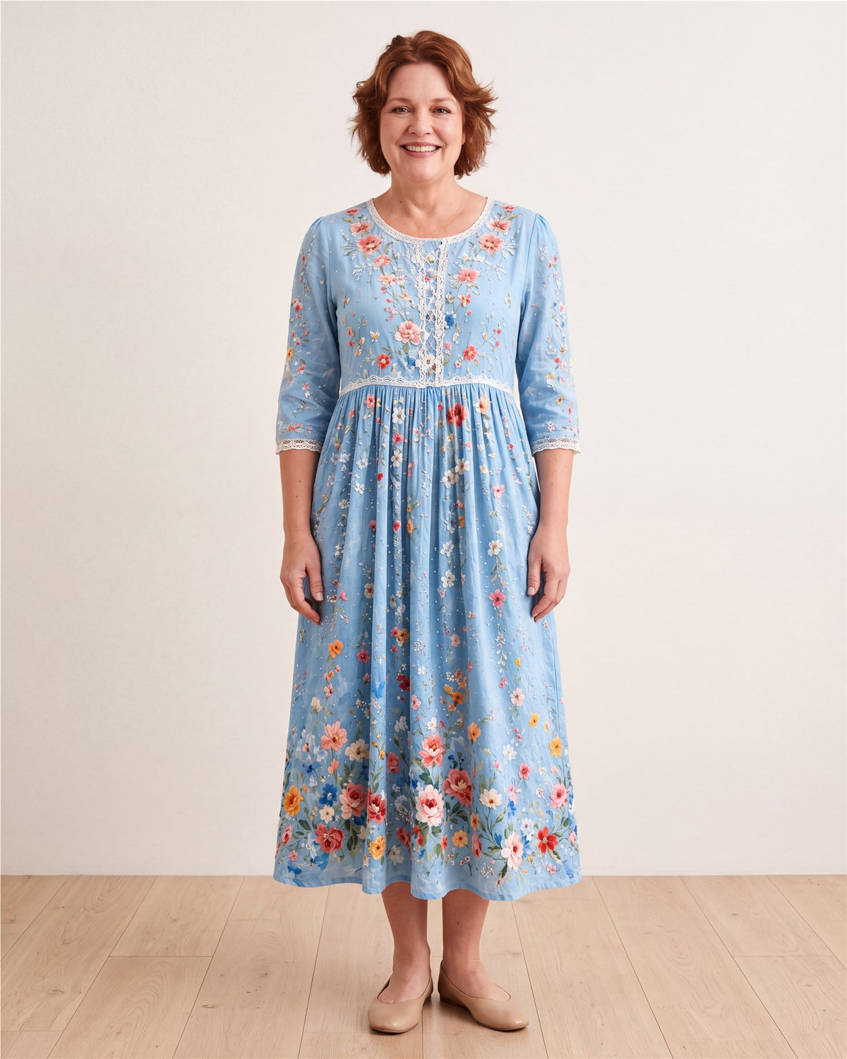 Sky Blossom Garden Midi Dress