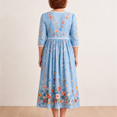 Sky Blossom Garden Midi Dress – back view