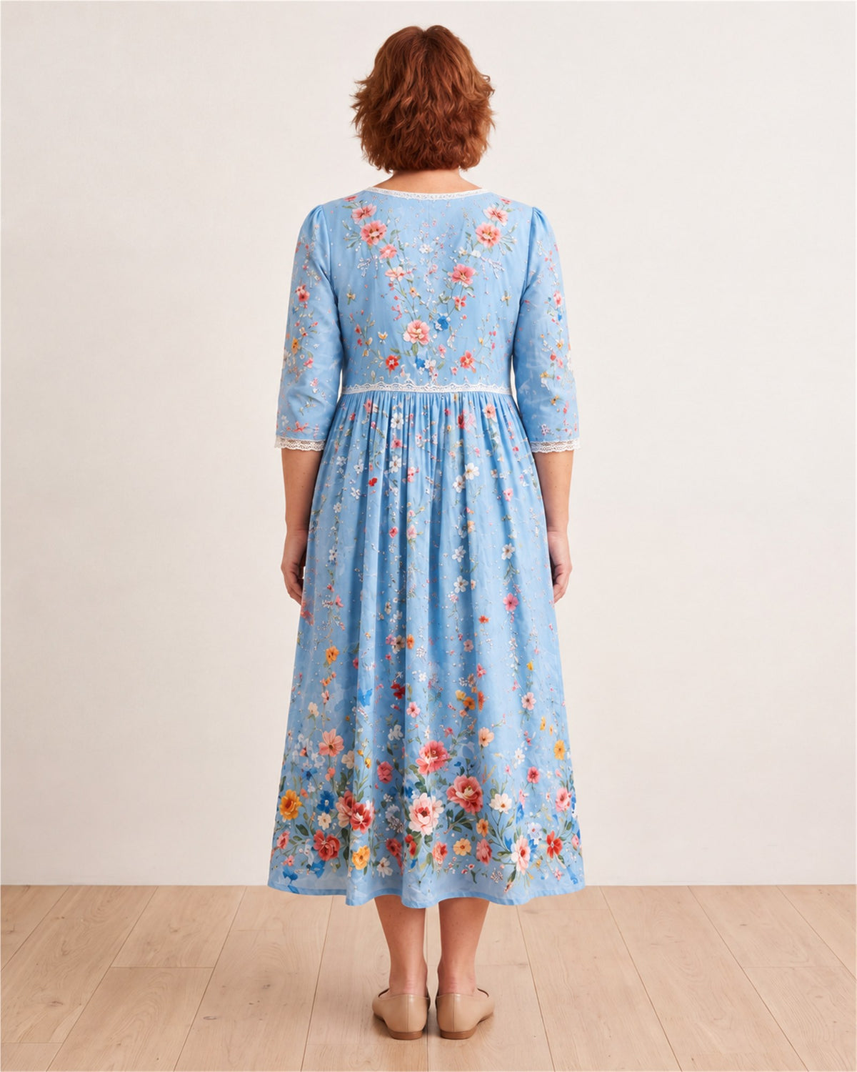 Sky Blossom Garden Midi Dress – back view