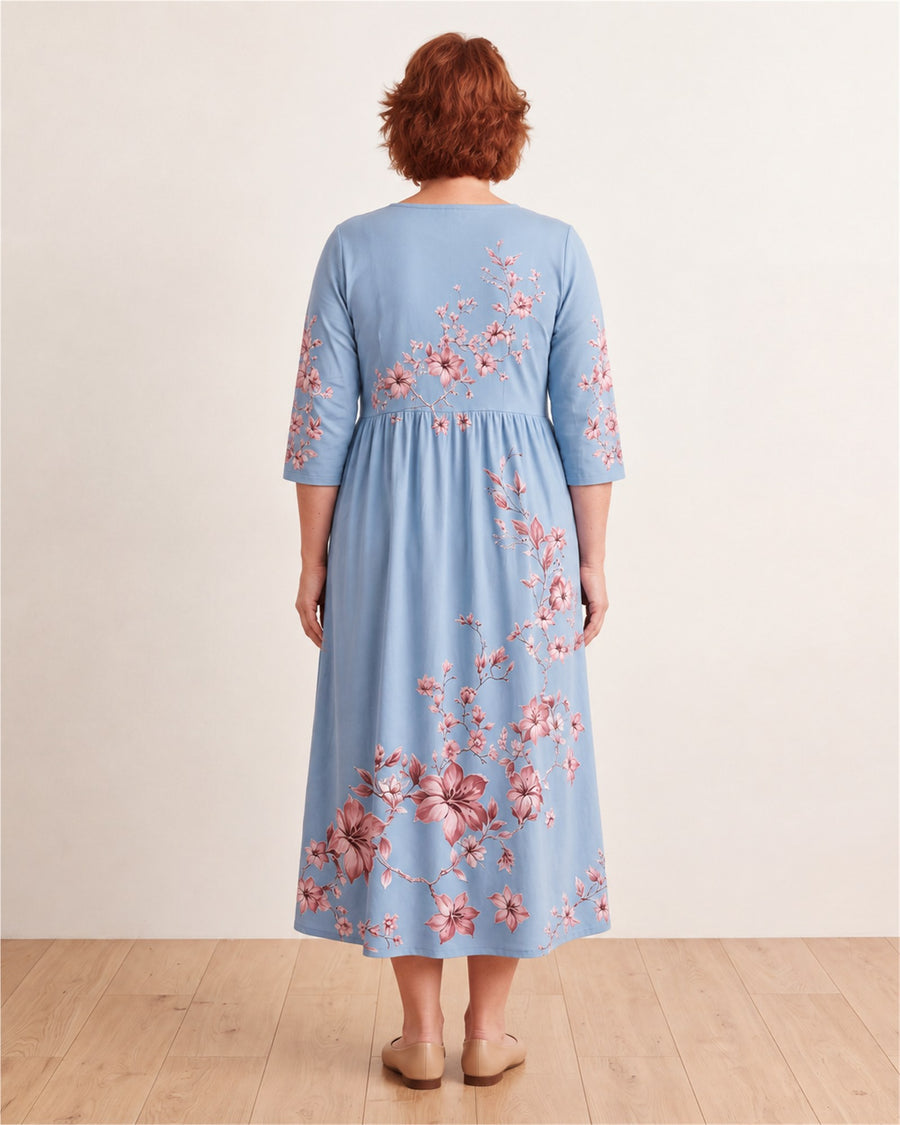 Sky Blossom Weekend Midi Dress – back view