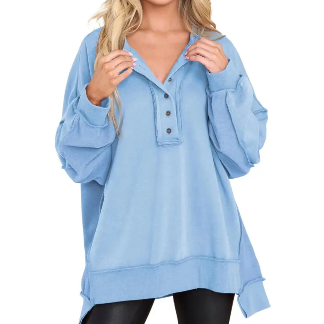 HARLOW™ – Cozy Button Henley Oversized Sweatshirt