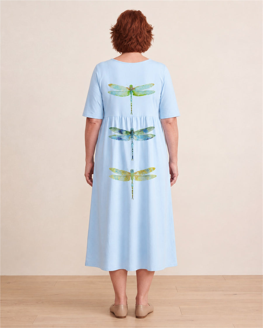 Sky Meadow Dragonfly Pocket Midi Dress – back view