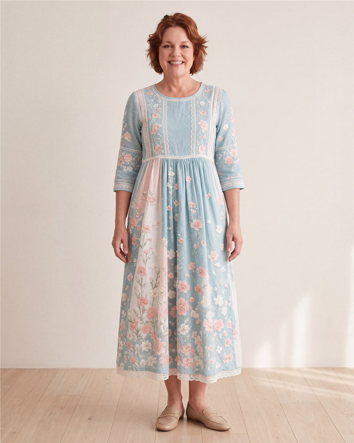 Spring Blossom Patchwork Midi Dress