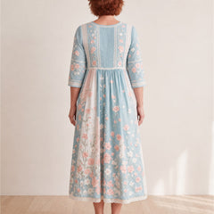 Spring Blossom Patchwork Midi Dress – back view