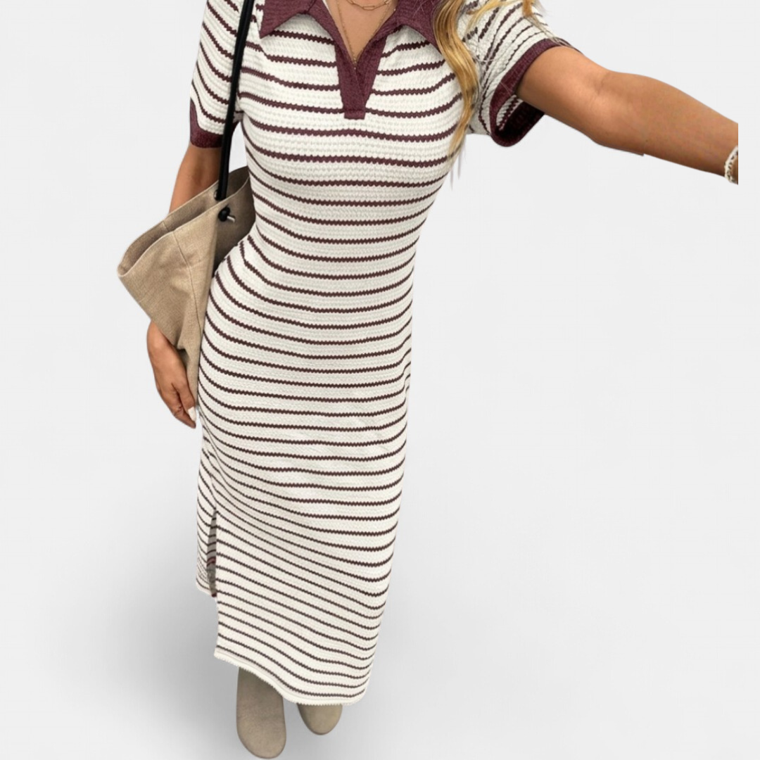 PALLIE™ – Polo Neck Striped Knit Dress