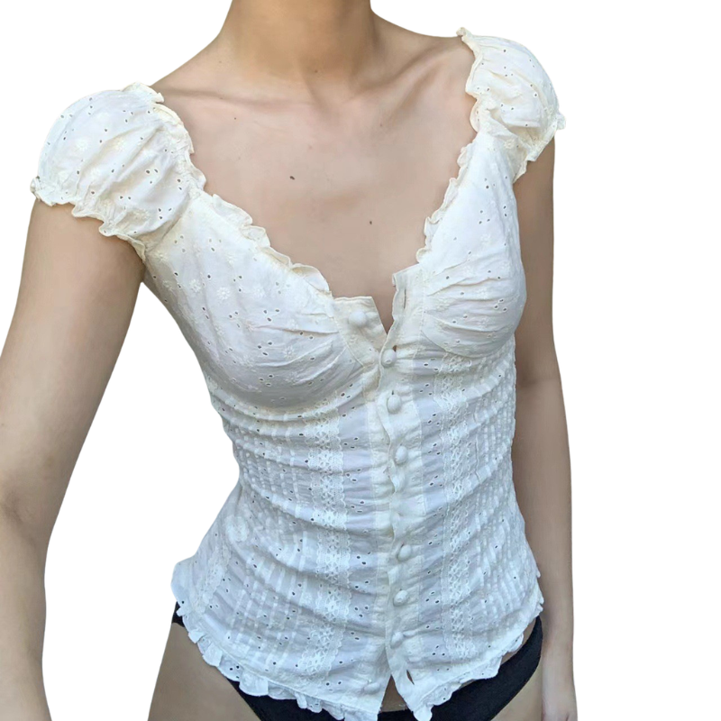 JOSSIE™ – Elegant V Neck Detailed Button Top