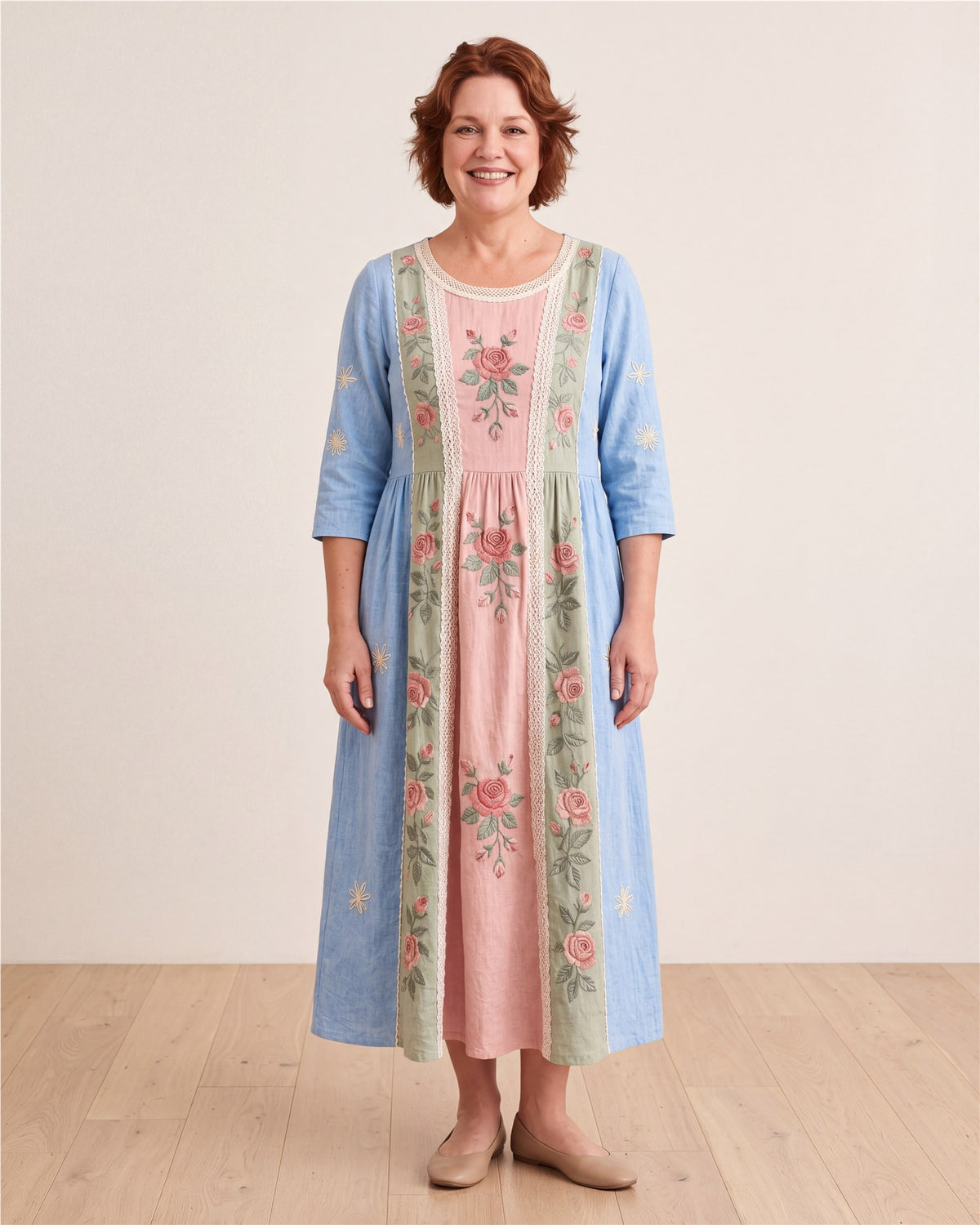 Vintage Rose Garden Patchwork Pocket Dress – view 1