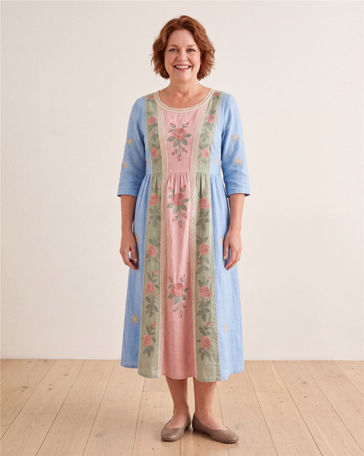 Vintage Rose Garden Patchwork Pocket Dress – view 2