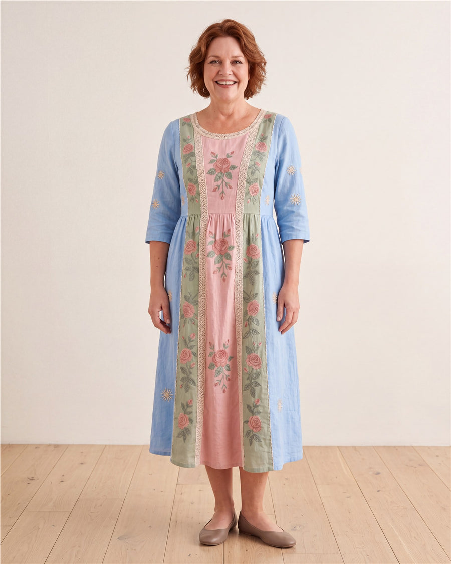 Vintage Rose Garden Patchwork Pocket Dress – view 2
