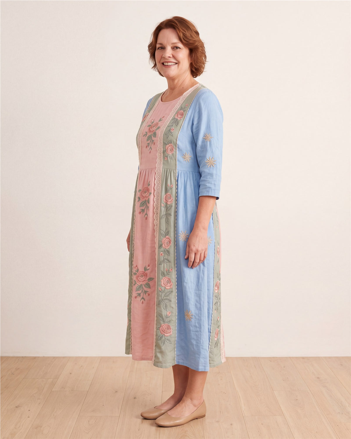 Vintage Rose Garden Patchwork Pocket Dress – view 3