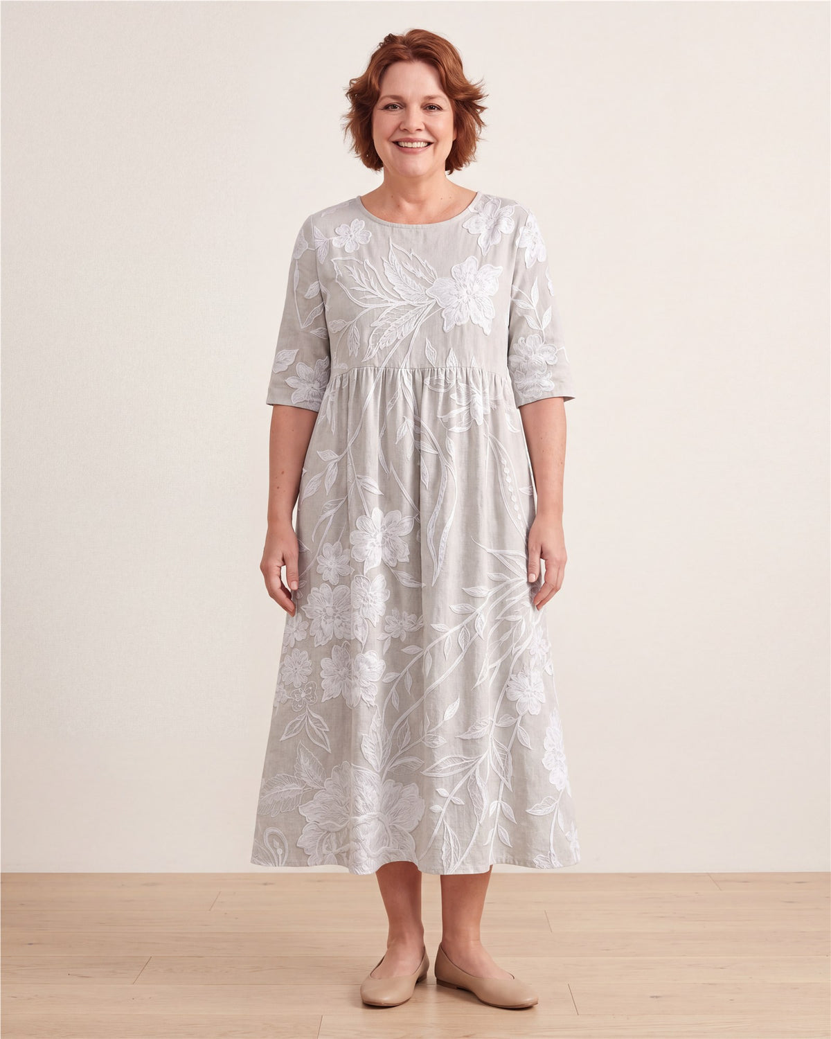 Whispering Garden Elegant Pocket Midi Dress