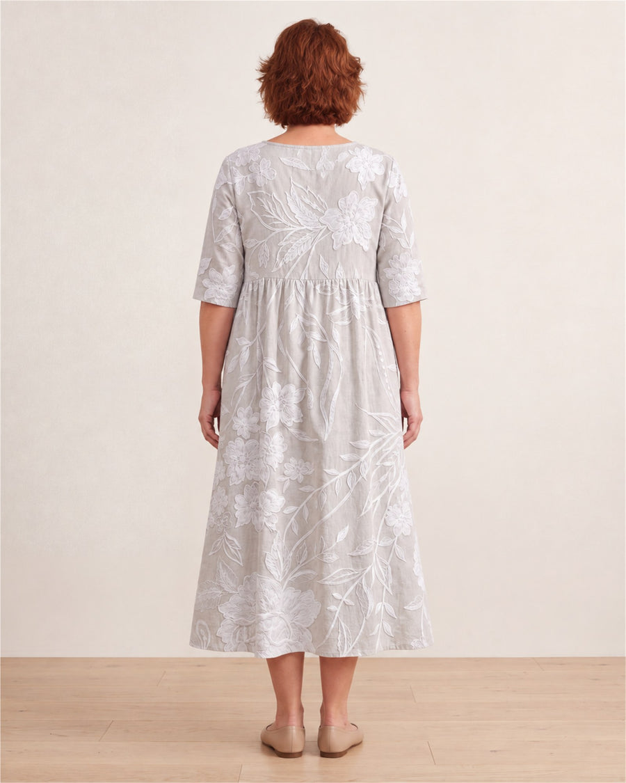 Whispering Garden Elegant Pocket Midi Dress – back view