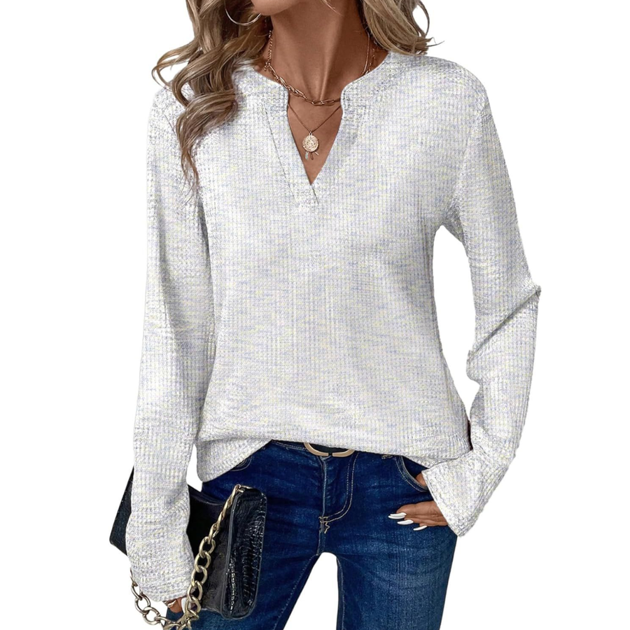 BRIALLEN™ – Cozy V-Neck Waffle Knit Top