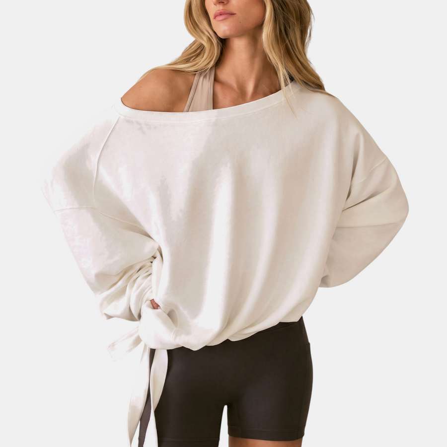 Women's One Shoulder Drawstring Hem Pullover Sweatshirt